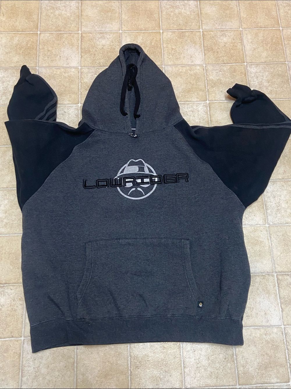 Vintage Charcoal & Black Lowrider Logo Pullover Hoodie